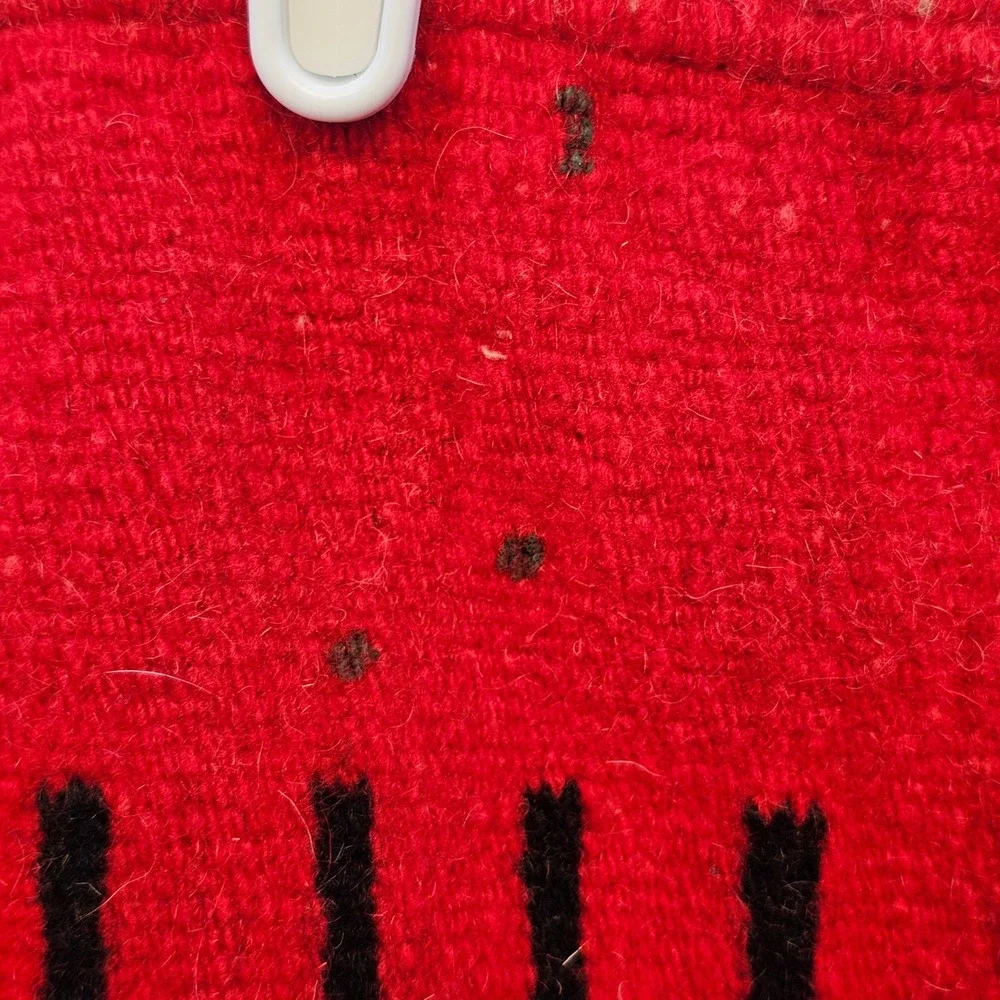 Vintage Handwoven Wool Textile Red Black Sunburst Southwestern Rug 72x56